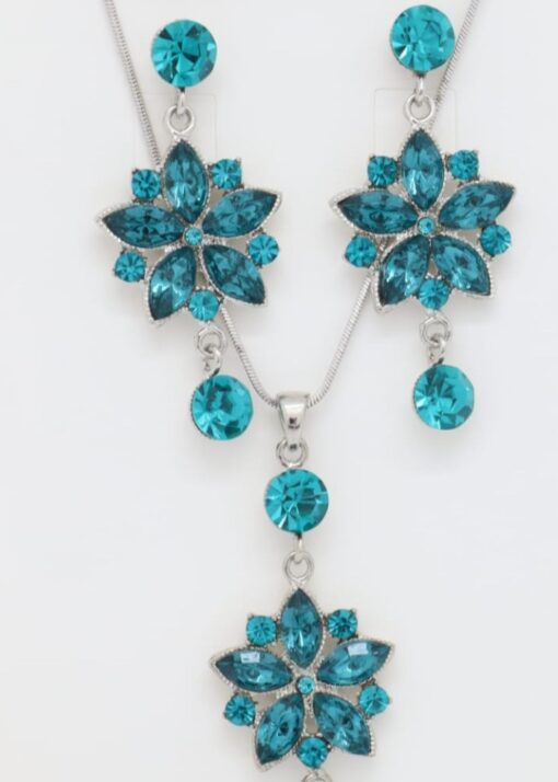 Blue Flower Shaped Pendant & Earring Set