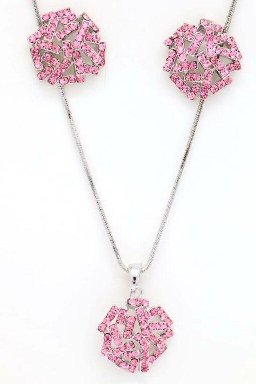 Pink Round Pendant and Earring Set