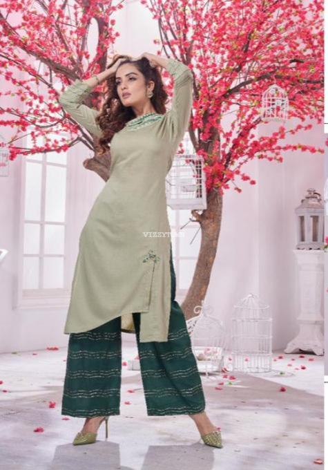 Dark Green & Olive Green Designer Embroidered Kurti Style Lehenga | Saira's  Boutique