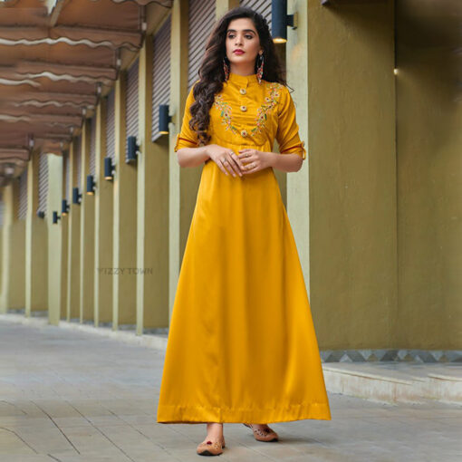 Yellow Satin Gown -116