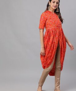 Orange & Gold Bandhani Printed Dhoti Design Kurta- SS0202