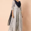 Grey Foil  Maxi Tunic with Attached Dupatta- INDYA