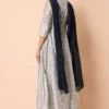 Grey Foil  Maxi Tunic with Attached Dupatta- INDYA