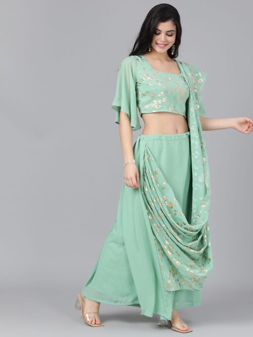 Mint Palazzo Saree with Blouse