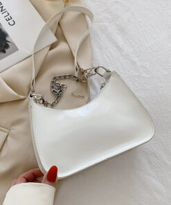 White Textured Solid  Chain  Shoulder Bags