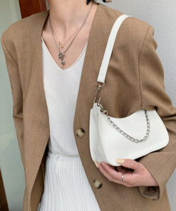 White Textured Solid  Chain  Shoulder Bags