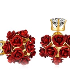 Rose Shape Two Sided Crystal Alloy Gold Plated Earring .
