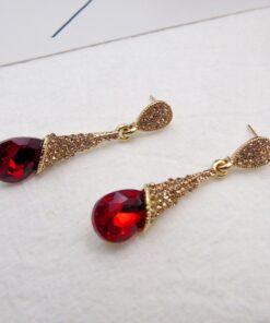 Dazzling Crystal Gold Plated Earring-Red